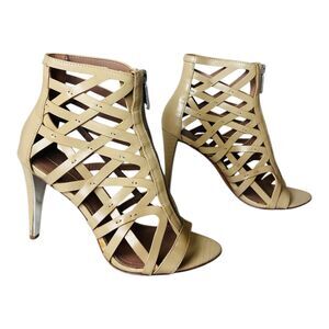 BCBGMaxAzria Eleni Womens Leather Caged Gladiator Heeled Khaki Sandals 9B/39